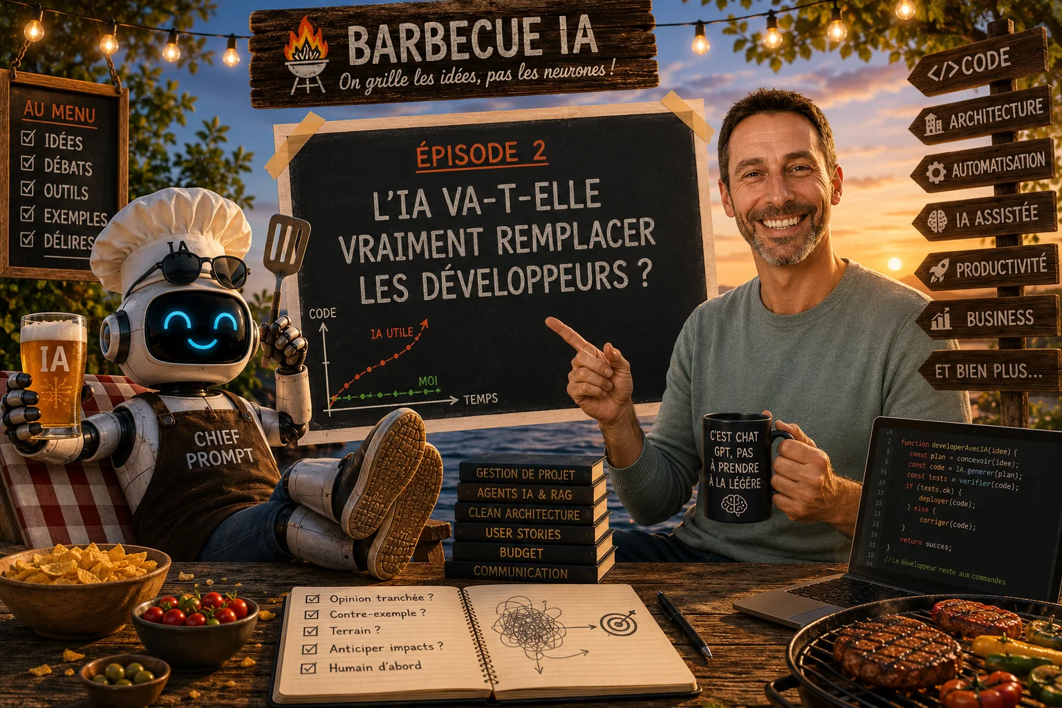 Illustration Barbecue IA épisode 2 sur le remplacement des développeurs